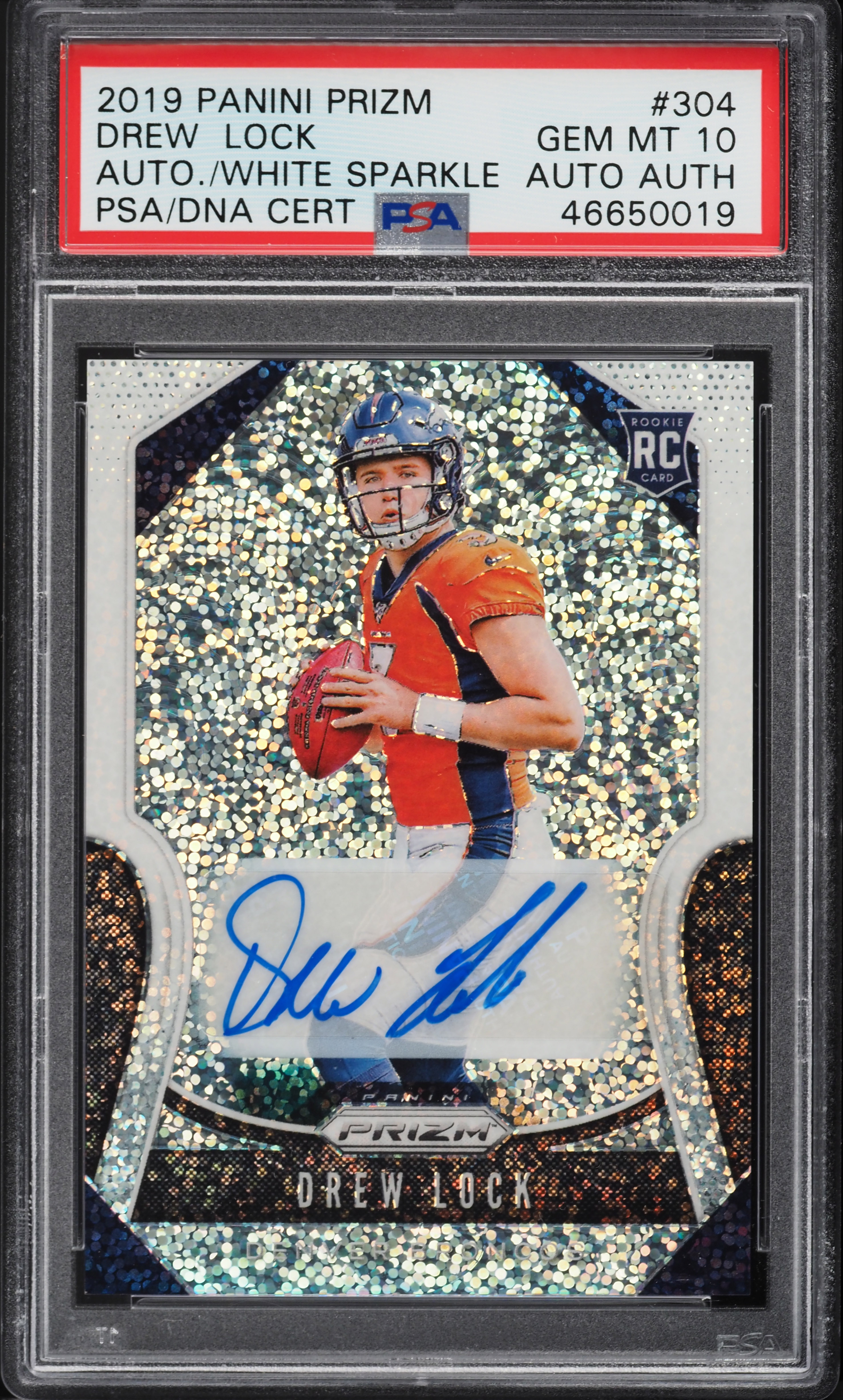 2019 Panini Prizm White Sparkle Drew Lock ROOKIE AUTO #304 PSA 10