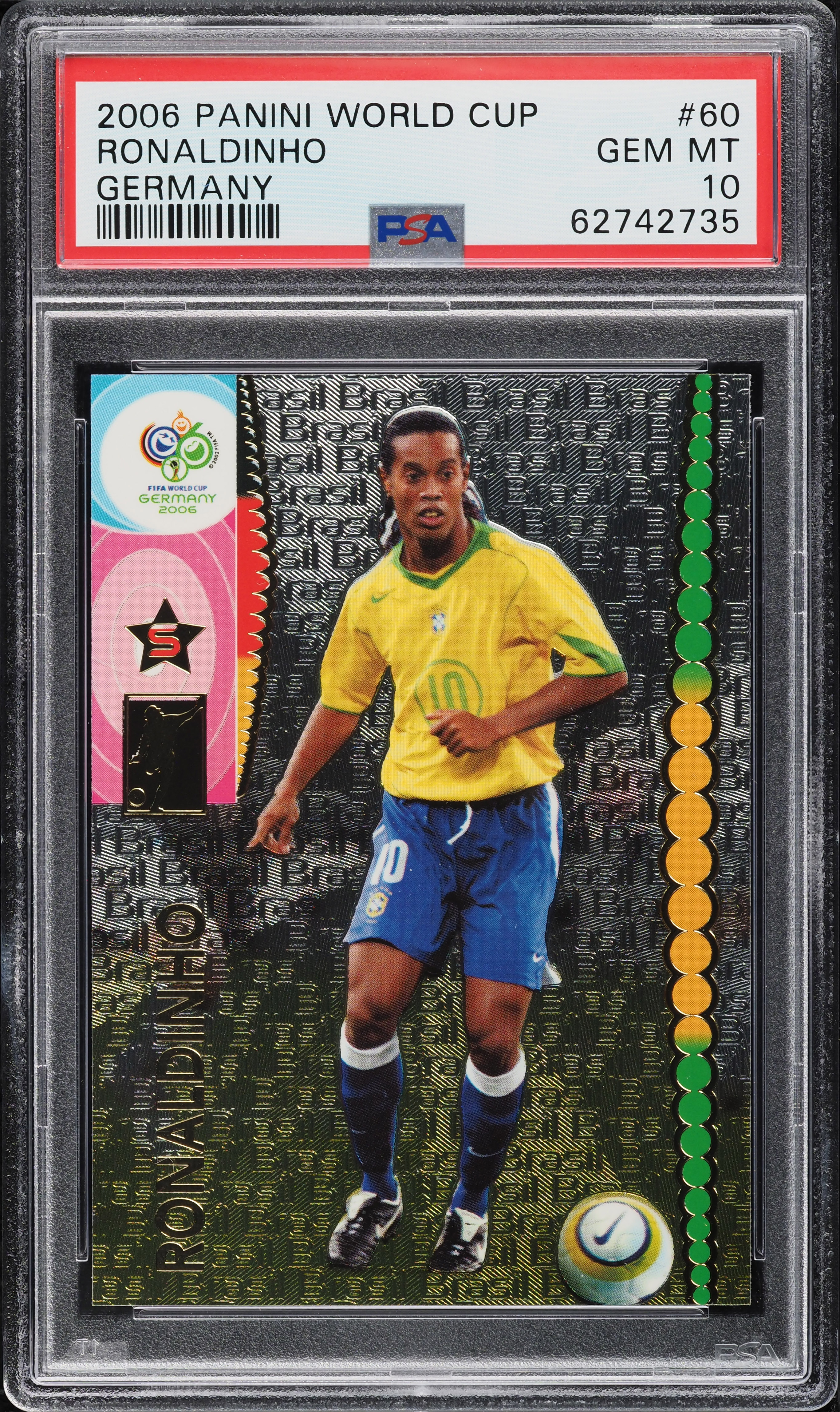ロナウジーニョ　panini 2006ワールドカップ 2006 Panini World Cup Germany Ronaldinho #60 PSA 10 GEM MINT on