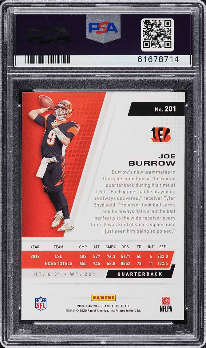 2020 Panini Playoff Joe Burrow ROOKIE #201 PSA 10 GEM MINT