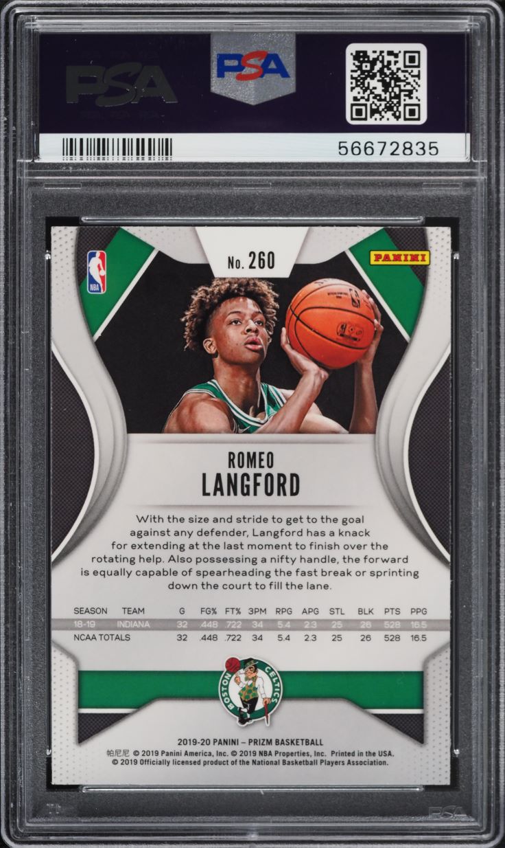 2019 Panini Prizm Romeo Langford ROOKIE #260 PSA 10 GEM MINT