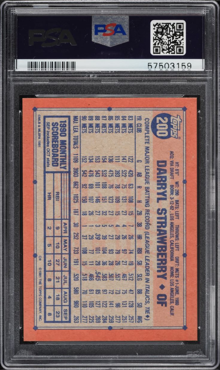 1991 Topps Darryl Strawberry #200 PSA 10 GEM MINT