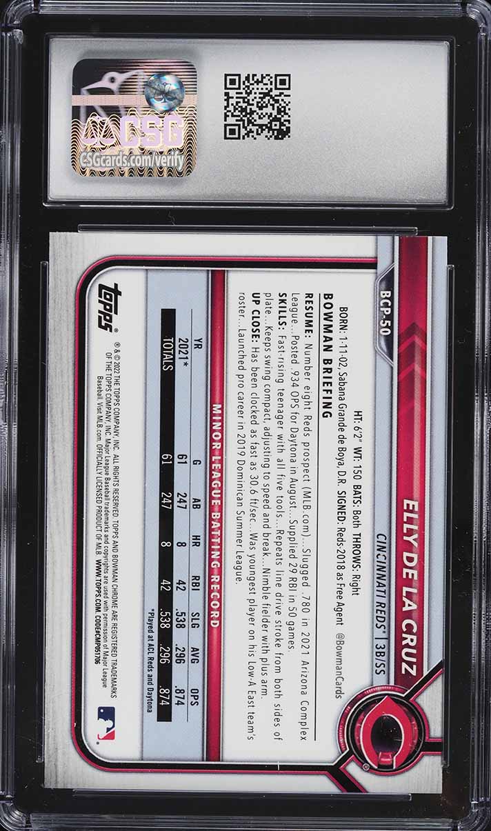 2022 Bowman Chrome Prospects Elly De La Cruz ROOKIE #BCP-50 CSG 9 MINT
