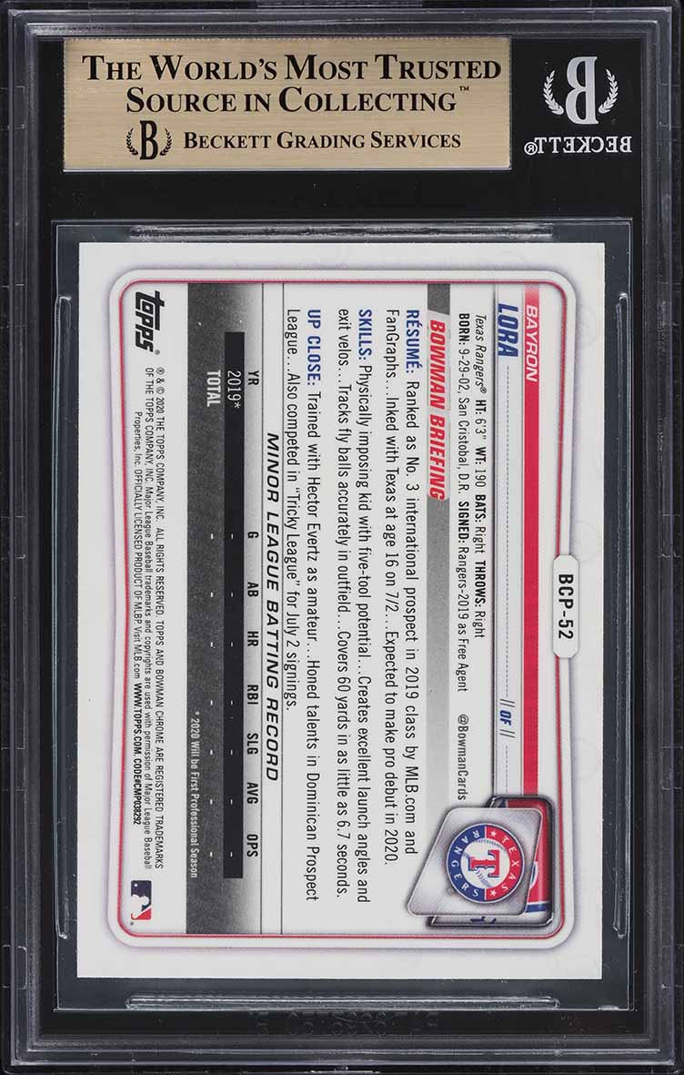 2020 Bowman Chrome Prospects Bayron Lora ROOKIE #BCP-52 BGS 9.5 GEM MINT