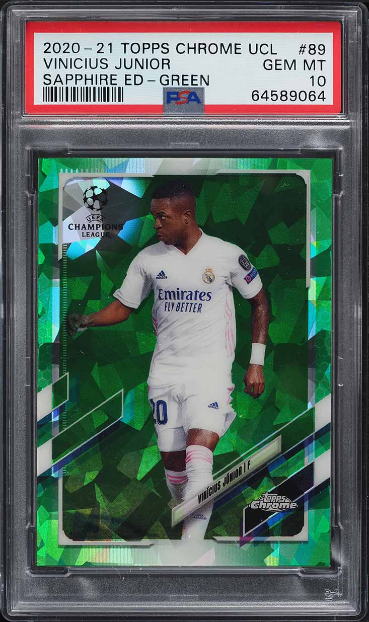 2020 Topps Chrome UEFA Sapphire Green Vinicius Junior /75 #89 PSA 10 GEM MINT