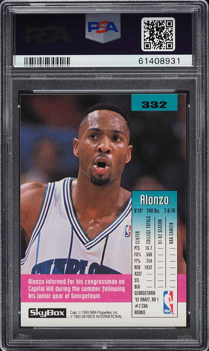 1992 Skybox Basketball Alonzo Mourning ROOKIE #332 PSA 8 NM-MT