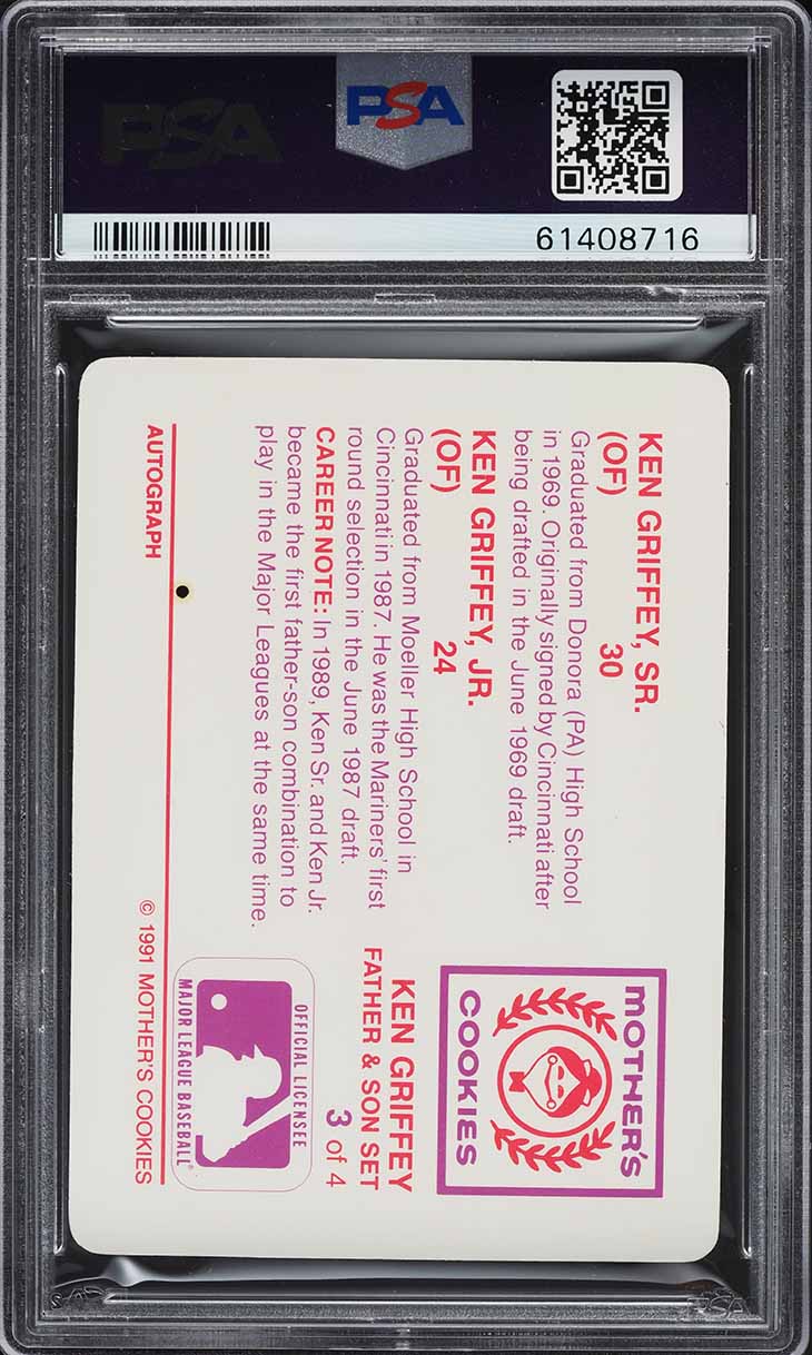 1991 Mother's Cookies Holding Gloves Ken Griffey Jr. & Sr. #3 PSA 4 VGEX