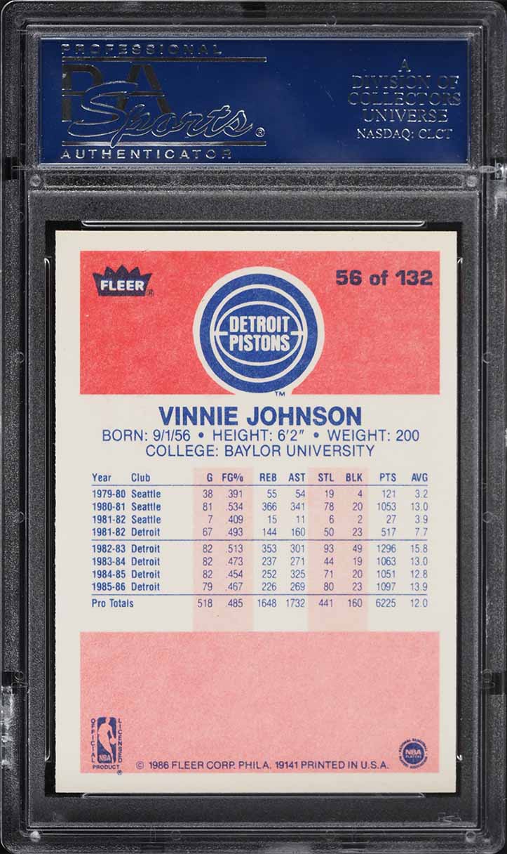 1986 Fleer Basketball Vinnie Johnson #56 PSA 10 GEM MINT
