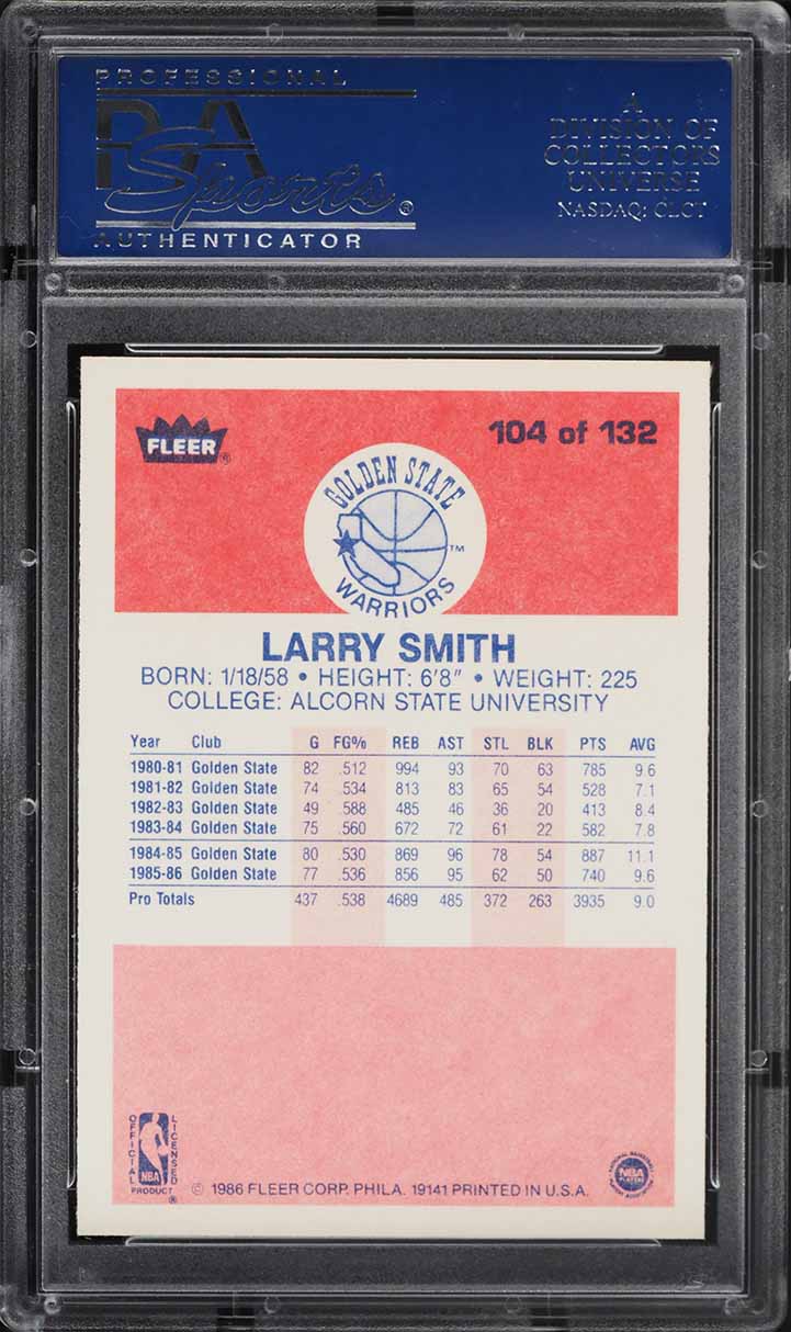 1986 Fleer Basketball Larry Smith #104 PSA 10 GEM MINT