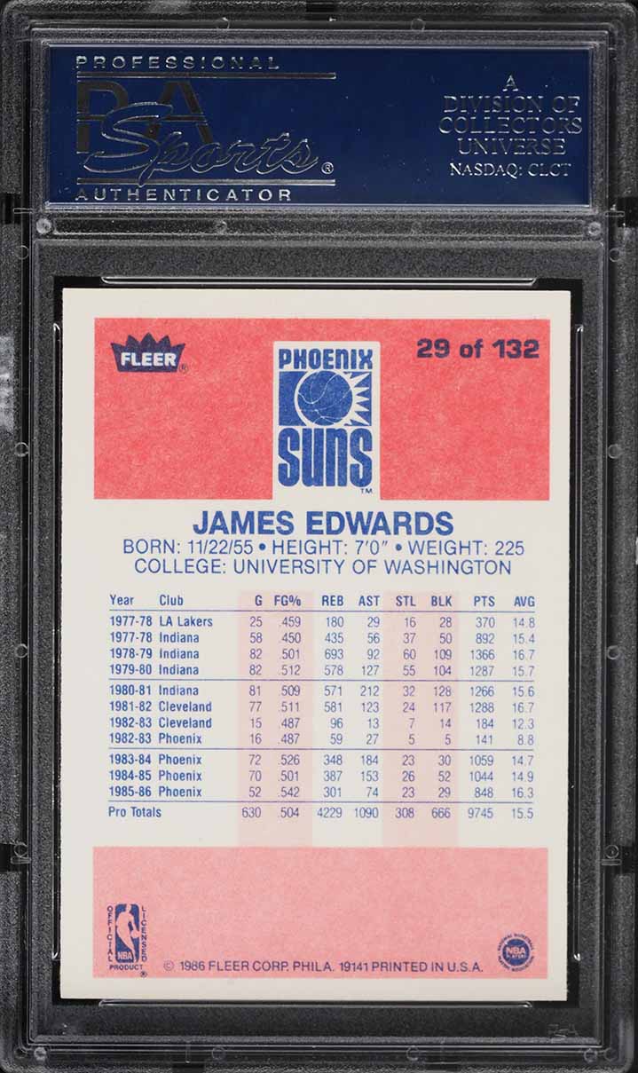 1986 Fleer Basketball James Edwards #29 PSA 10 GEM MINT