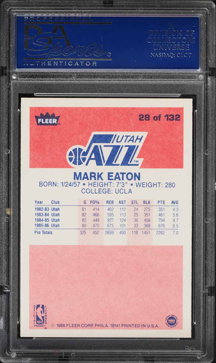 1986 Fleer Basketball Mark Eaton #28 PSA 10 GEM MINT