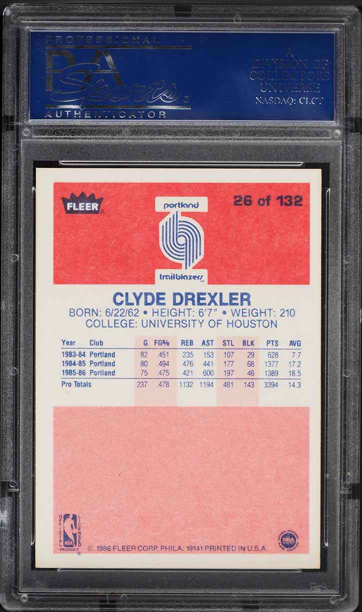1986 Fleer Basketball Clyde Drexler ROOKIE #26 PSA 10 GEM MINT