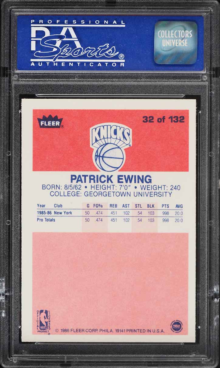 1986 Fleer Basketball Patrick Ewing ROOKIE #32 PSA 10 GEM MINT