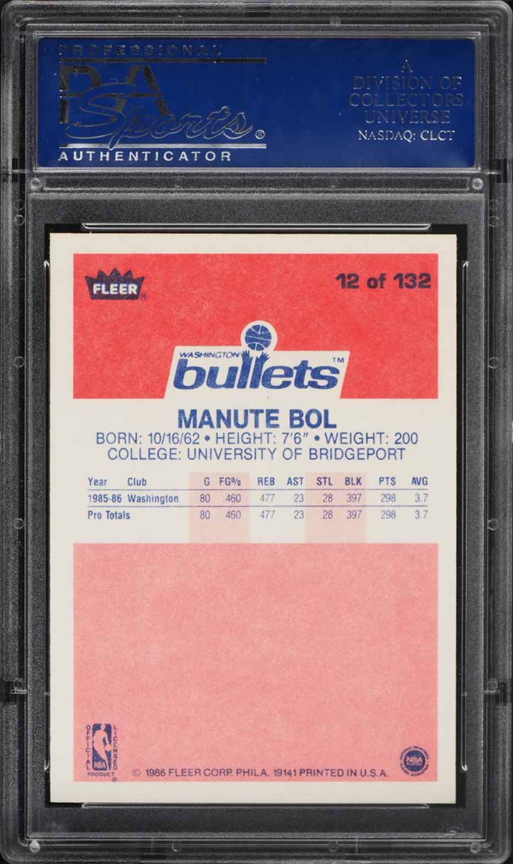 1986 Fleer Basketball Manute Bol ROOKIE #12 PSA 10 GEM MINT