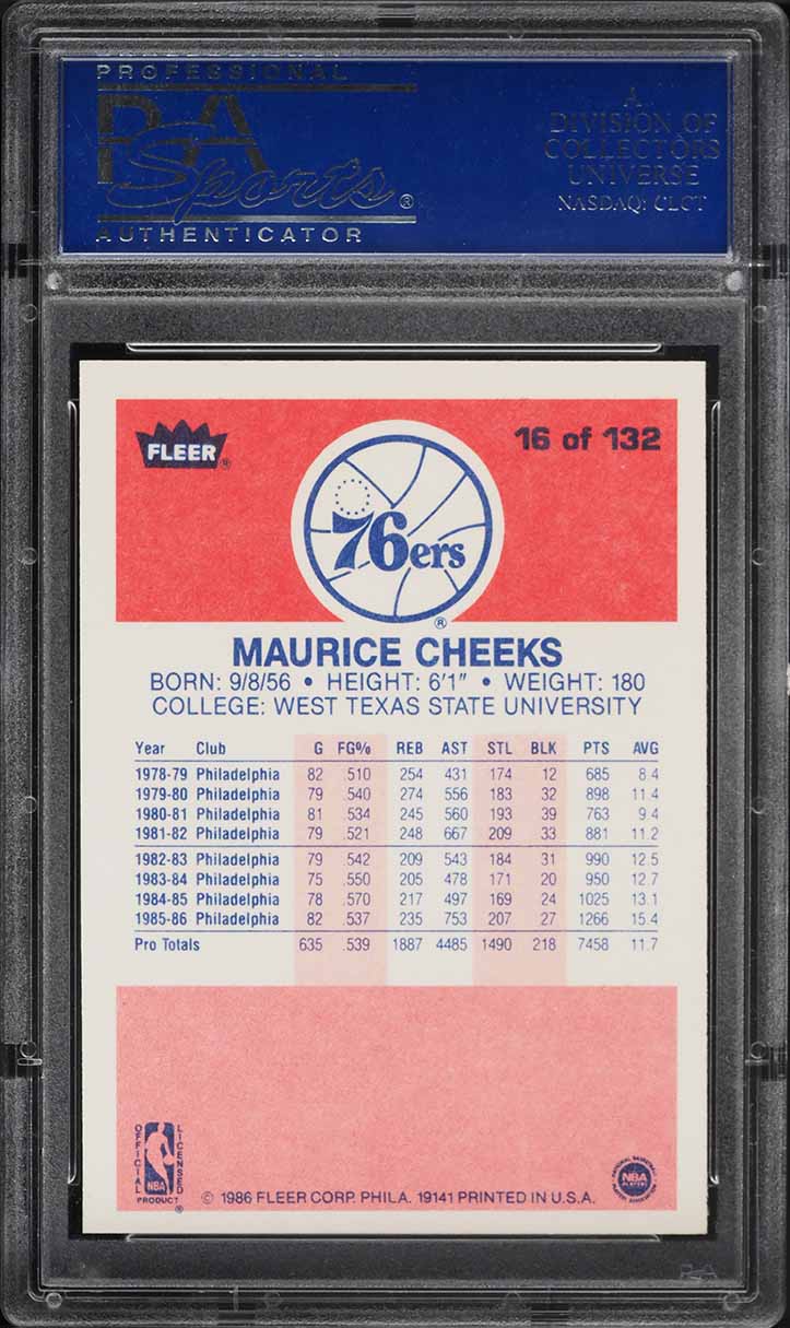 1986 Fleer Basketball Maurice Cheeks #16 PSA 10 GEM MINT
