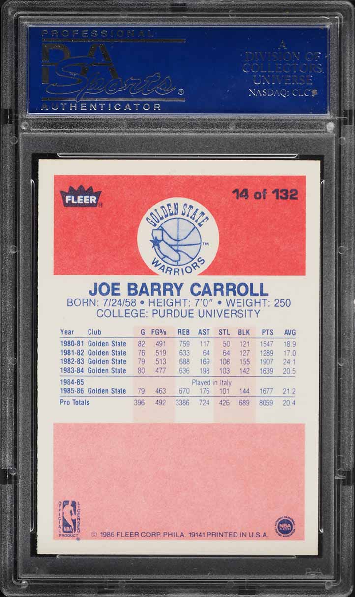 1986 Fleer Basketball Joe Barry Carroll #14 PSA 10 GEM MINT