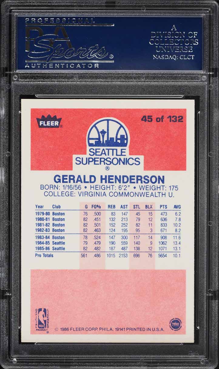 1986 Fleer Basketball Gerald Henderson #45 PSA 10 GEM MINT