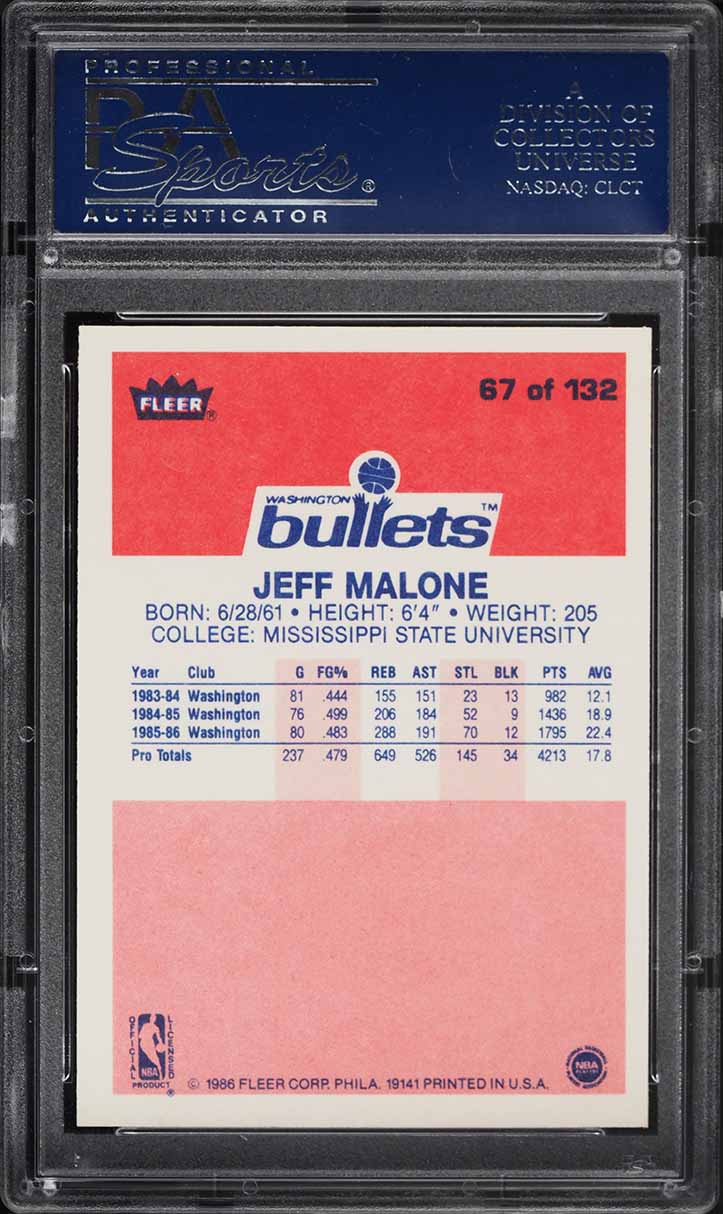 1986 Fleer Basketball Jeff Malone ROOKIE #67 PSA 10 GEM MINT