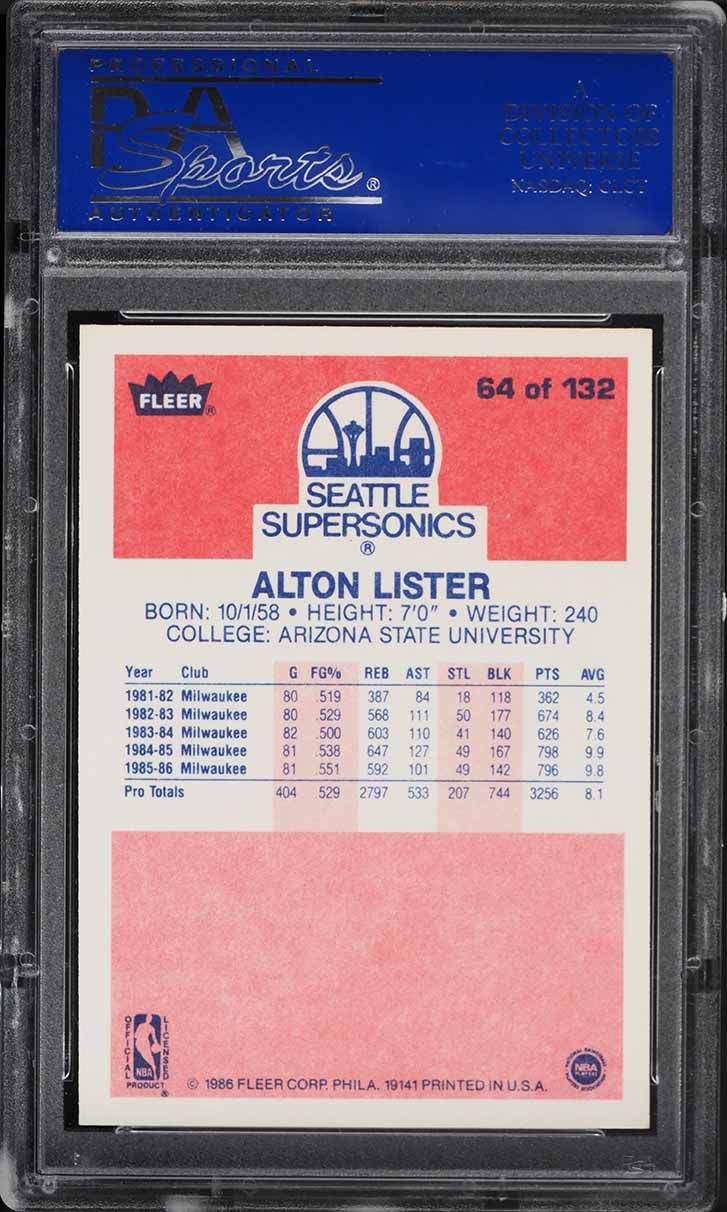1986 Fleer Basketball Alton Lister #64 PSA 10 GEM MINT