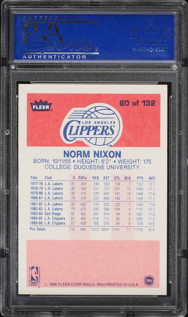 1986 Fleer Basketball Norm Nixon #80 PSA 10 GEM MINT