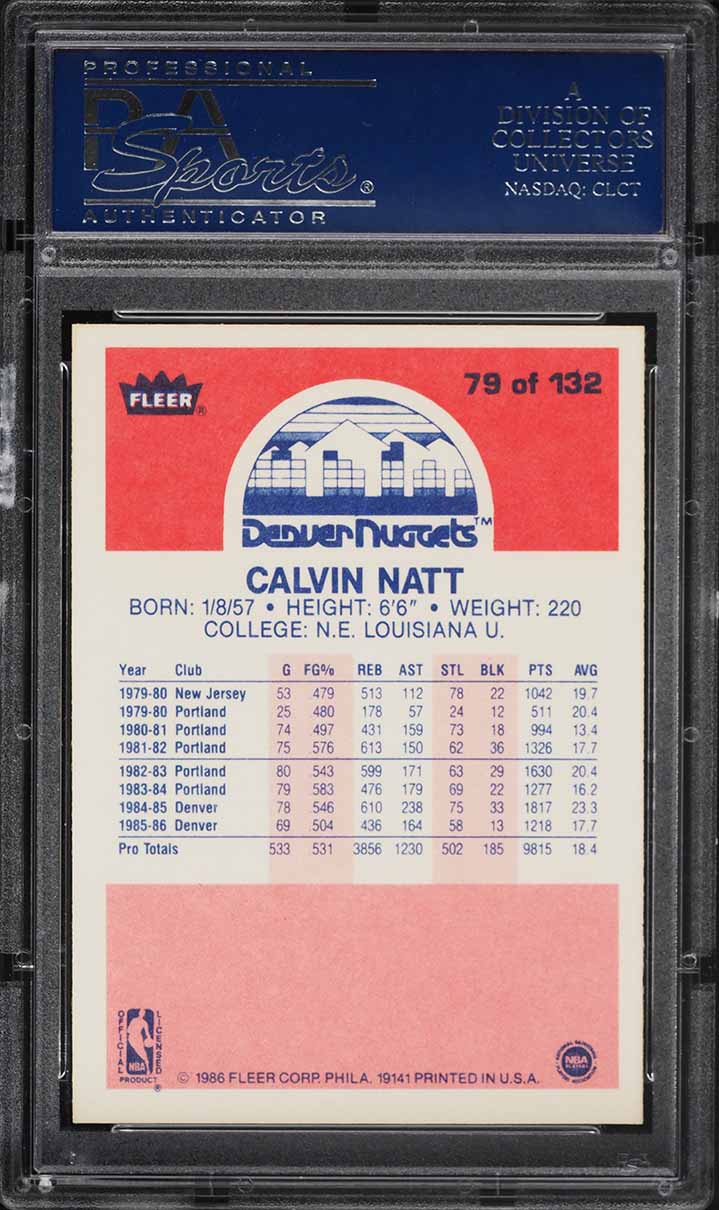 1986 Fleer Basketball Calvin Natt #79 PSA 10 GEM MINT