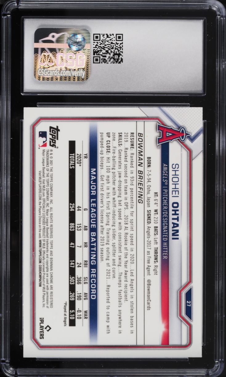 2021 Bowman Chrome Shohei Ohtani #27 CSG 9.5 MINT+