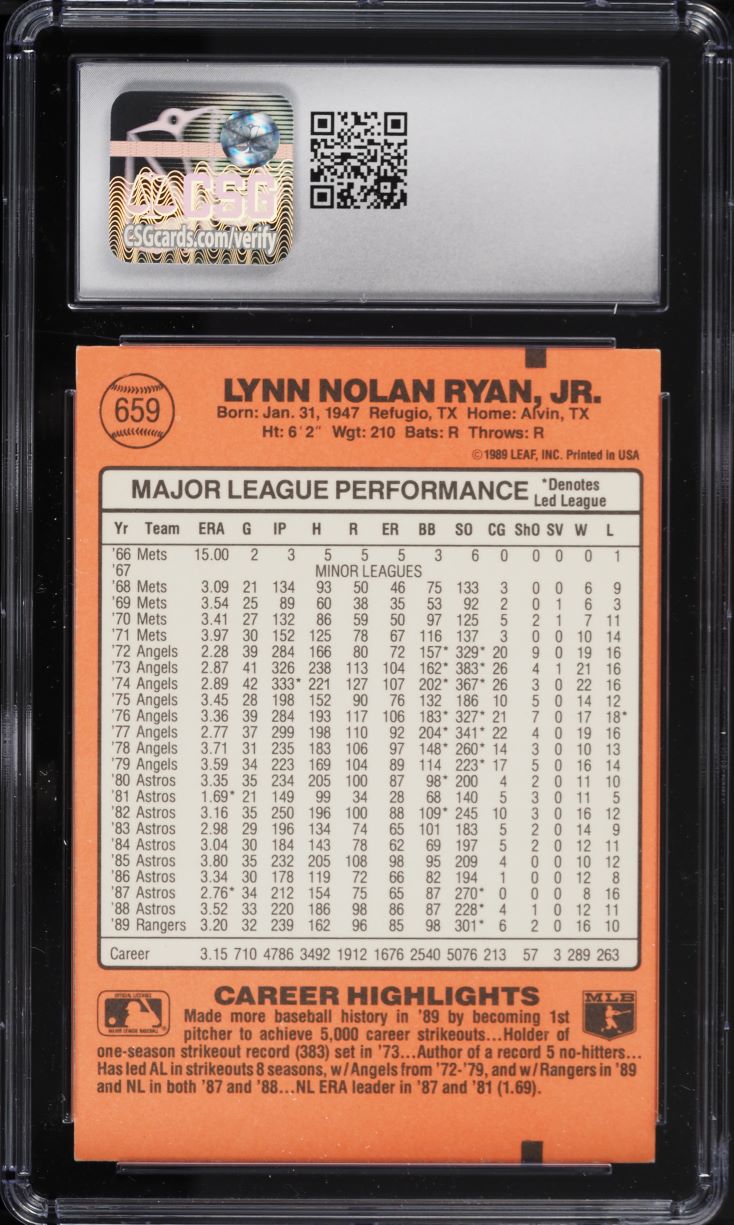 1990 Donruss Nolan Ryan #659 CSG 7.5 NRMT+