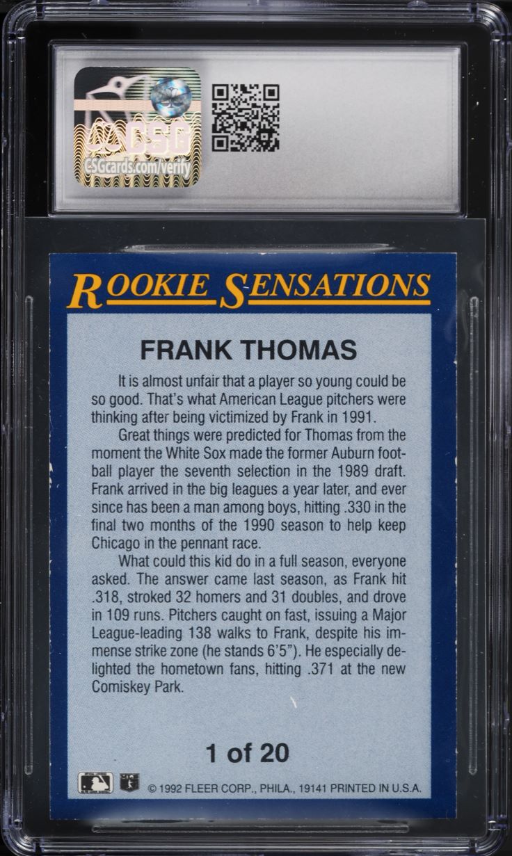1992 Fleer Rookie Sensations Frank Thomas #1 CSG 8 NM-MT