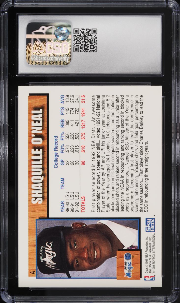 1992 Hoops Draft Redemption Shaquille O'Neal ROOKIE #A CSG 9.5 MINT+