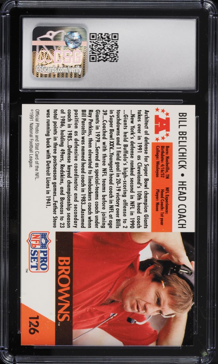 1991 Pro Set Football Bill Belichick ROOKIE #126 CSG 8.5 NM-MT+