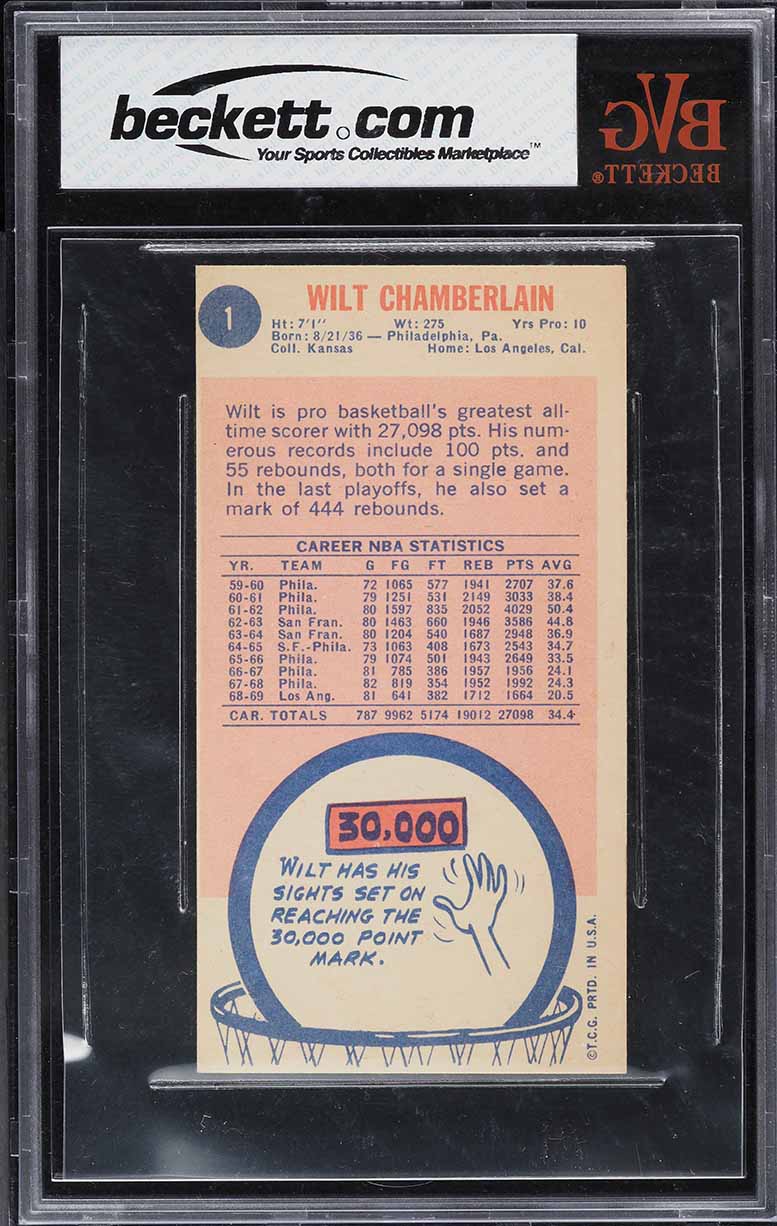 1969 Topps Basketball Wilt Chamberlain #1 BVG 6 EXMT