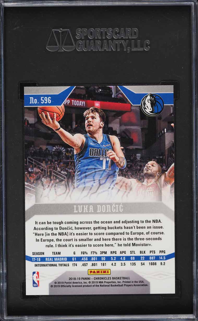 2018 Panini Chronicles Phoenix Luka Doncic ROOKIE #596 SGC 10 GEM MINT