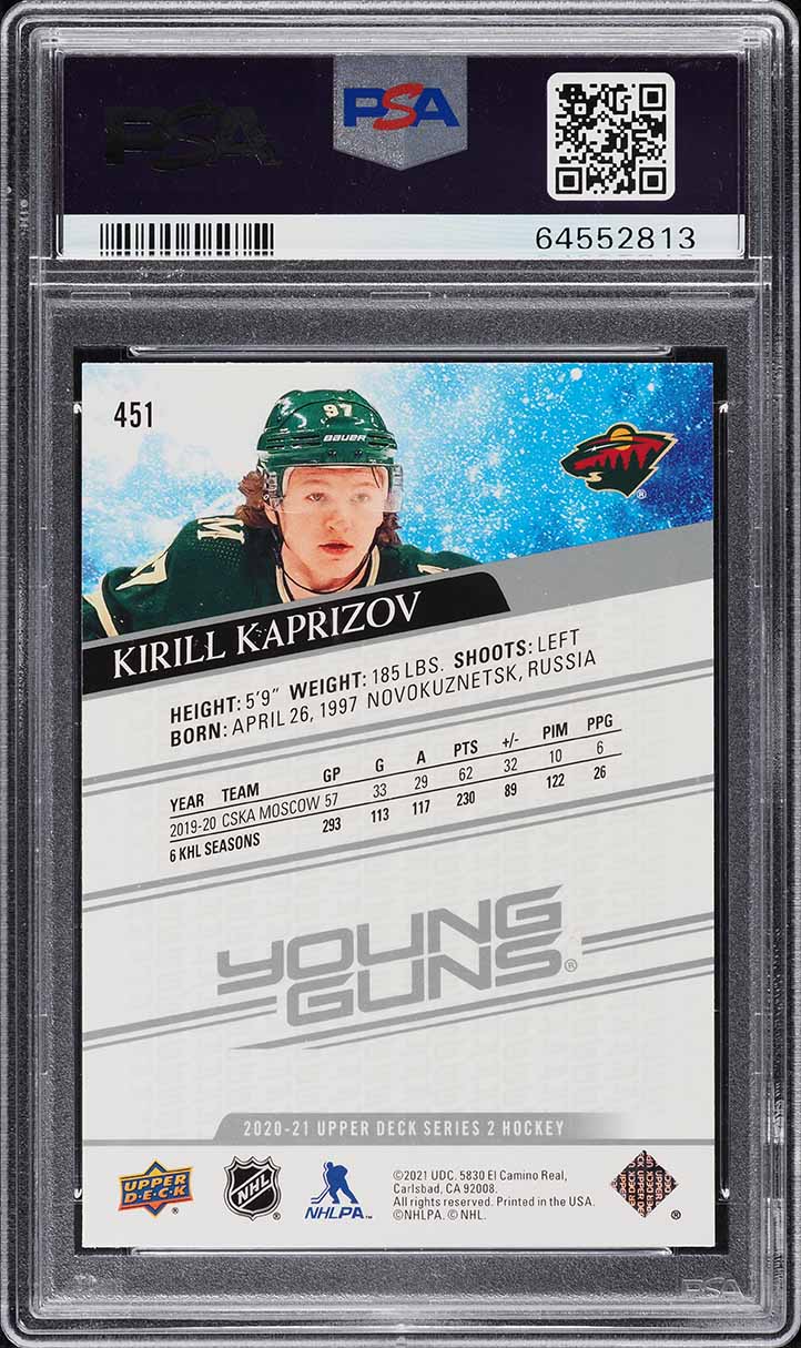 2020 Upper Deck Young Guns Kirill Kaprizov ROOKIE #451 PSA 10 GEM MINT