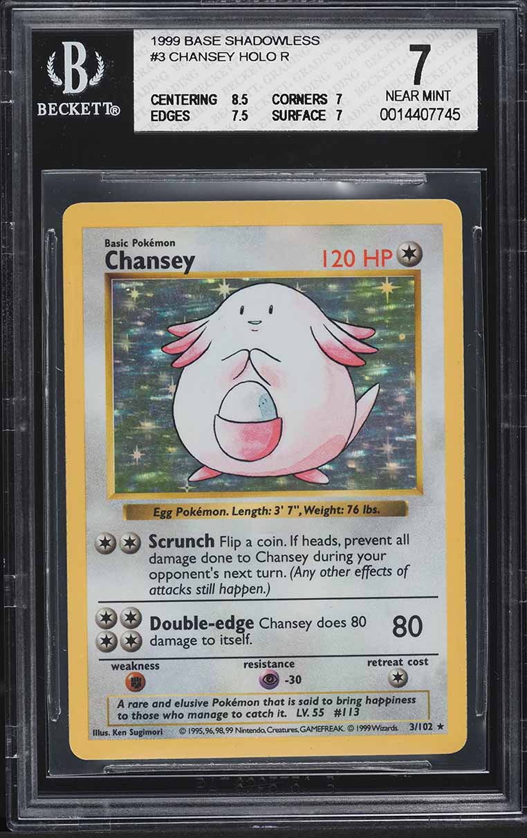 1999 Pokemon Base Set Shadowless Holo Chansey #3 BGS 7 NRMT