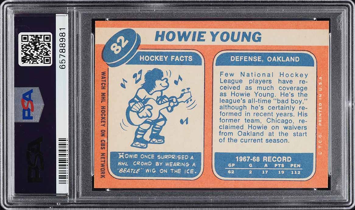 1968 Topps Hockey Howie Young #82 PSA 9 MINT