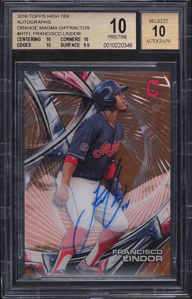2016 Topps High Tek Orange Magma Diffractor Francisco Lindor RC AUTO /25 BGS 10