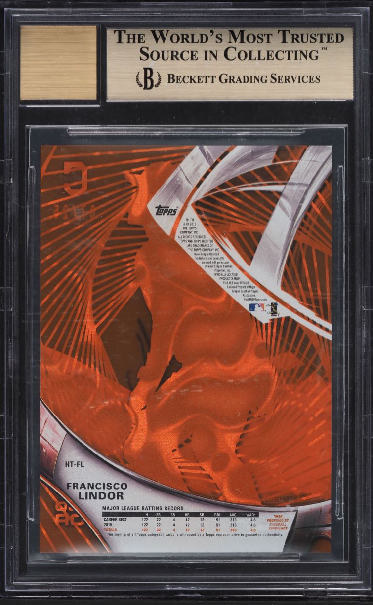 2016 Topps High Tek Orange Magma Diffractor Francisco Lindor RC AUTO /25 BGS 10