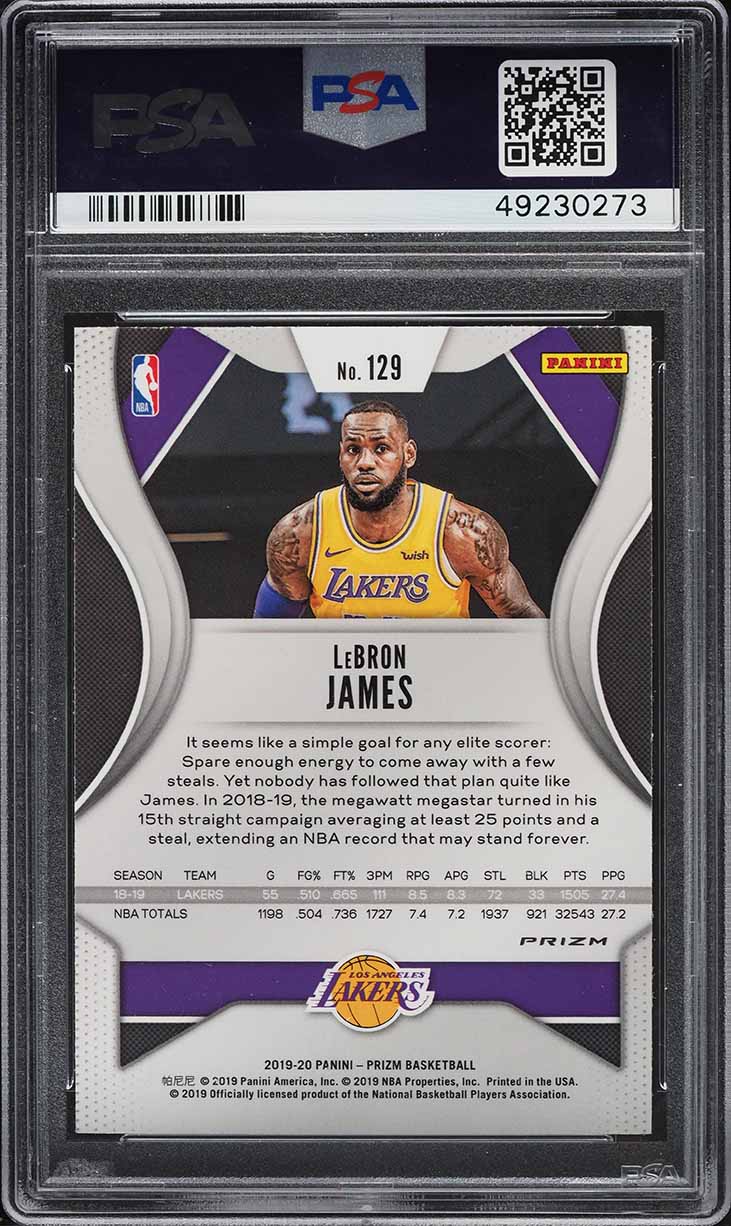 2019 Panini Prizm Red White Blue Prizms LeBron James #129 PSA 8 NM-MT