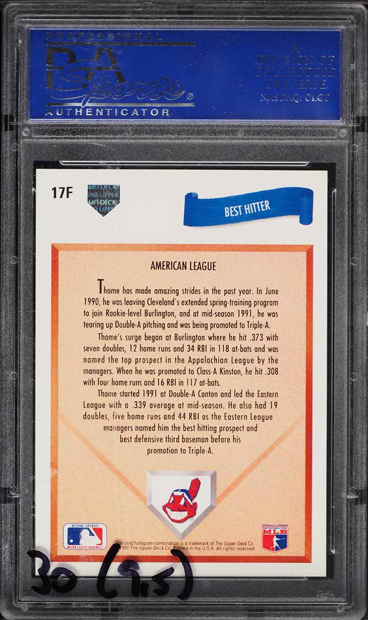 1991 Upper Deck Final Edition Jim Thome ROOKIE #17F PSA 10 GEM MINT
