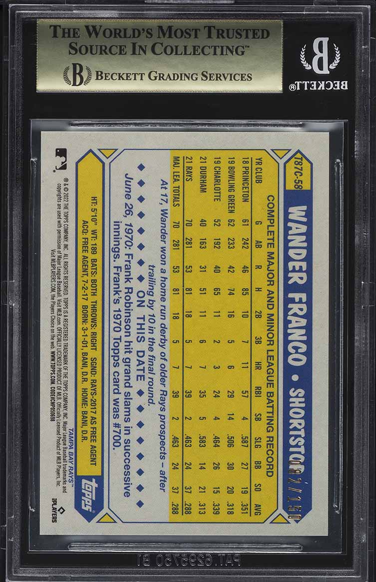 2022 Topps '87 Chrome Blue Refractor Wander Franco ROOKIE /150 BGS 9.5 GEM MINT