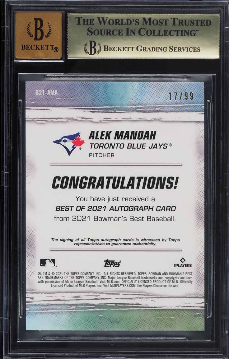 2021 Bowman's Best Of '21 Green Refractor Alek Manoah RC AUTO /99 BGS 9.5 GEM
