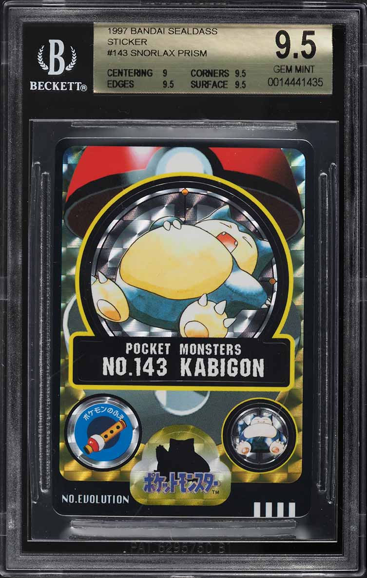 1997 Pokemon Japanese Bandai Sealdass Sticker Prism Snorlax #143 BGS 9.5 GEM