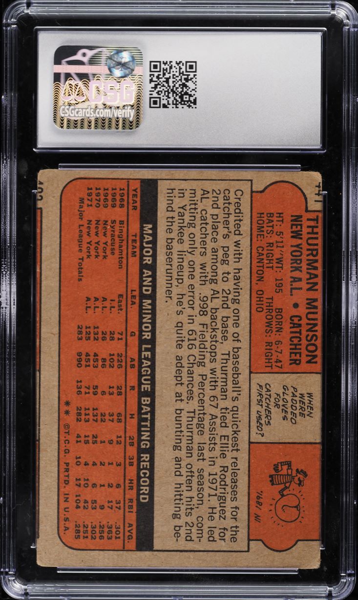 1972 Topps Thurman Munson #441 CSG 2.5 GD+
