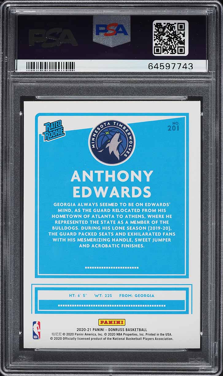 2020 Donruss Basketball Anthony Edwards ROOKIE #201 PSA 6 EXMT