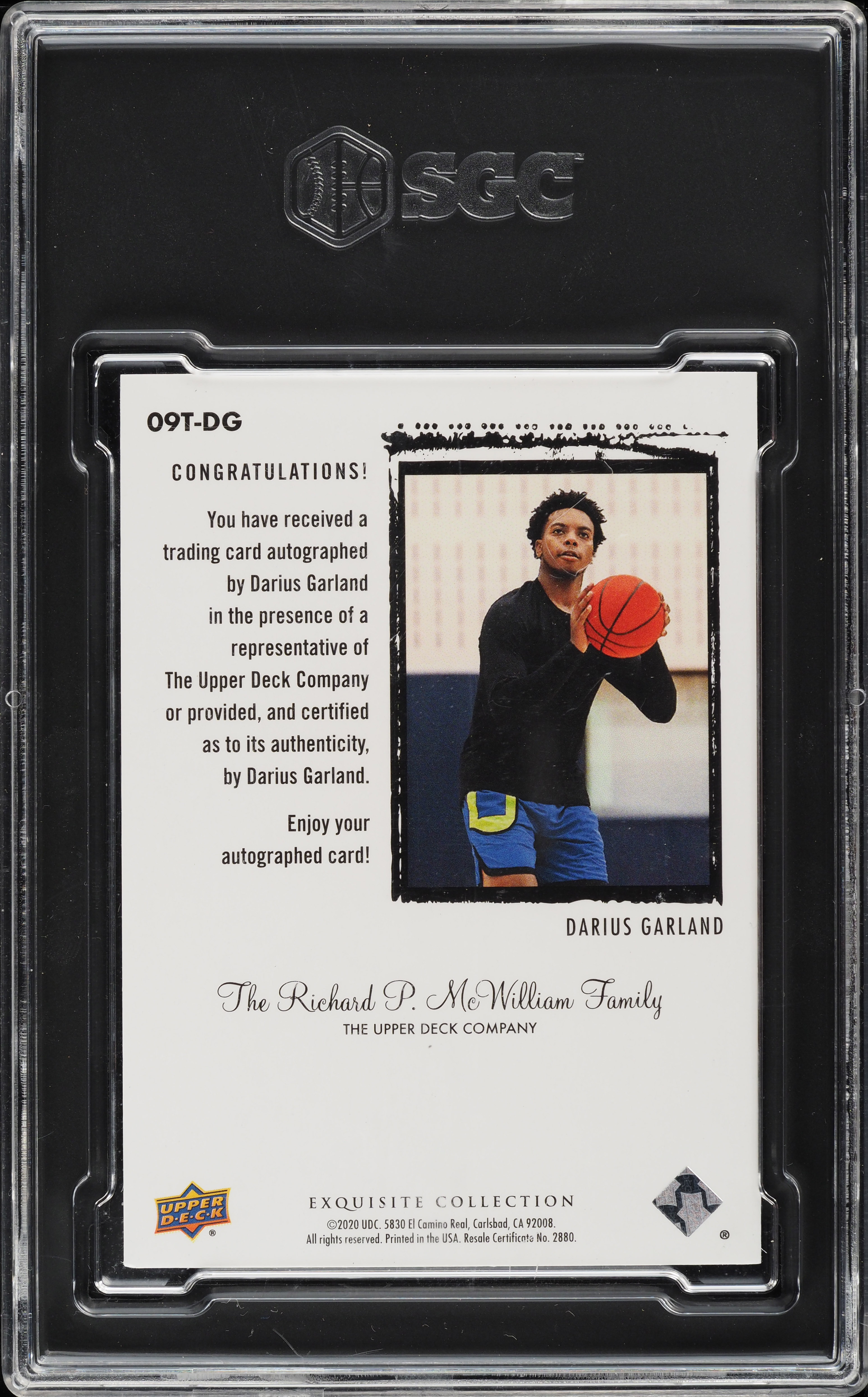 2020 Upper Deck Exquisite '09 Tribute Darius Garland ROOKIE AUTO