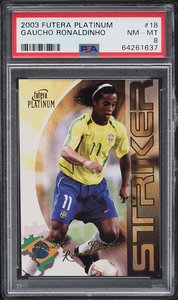 2003 Futera Platinum World Football Ronaldinho #18 PSA 8 NM-MT on