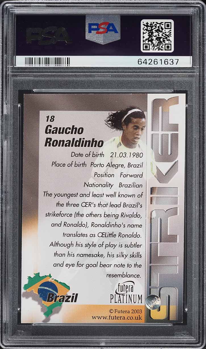 2003 Futera Platinum World Football Ronaldinho #18 PSA 8 NM-MT on