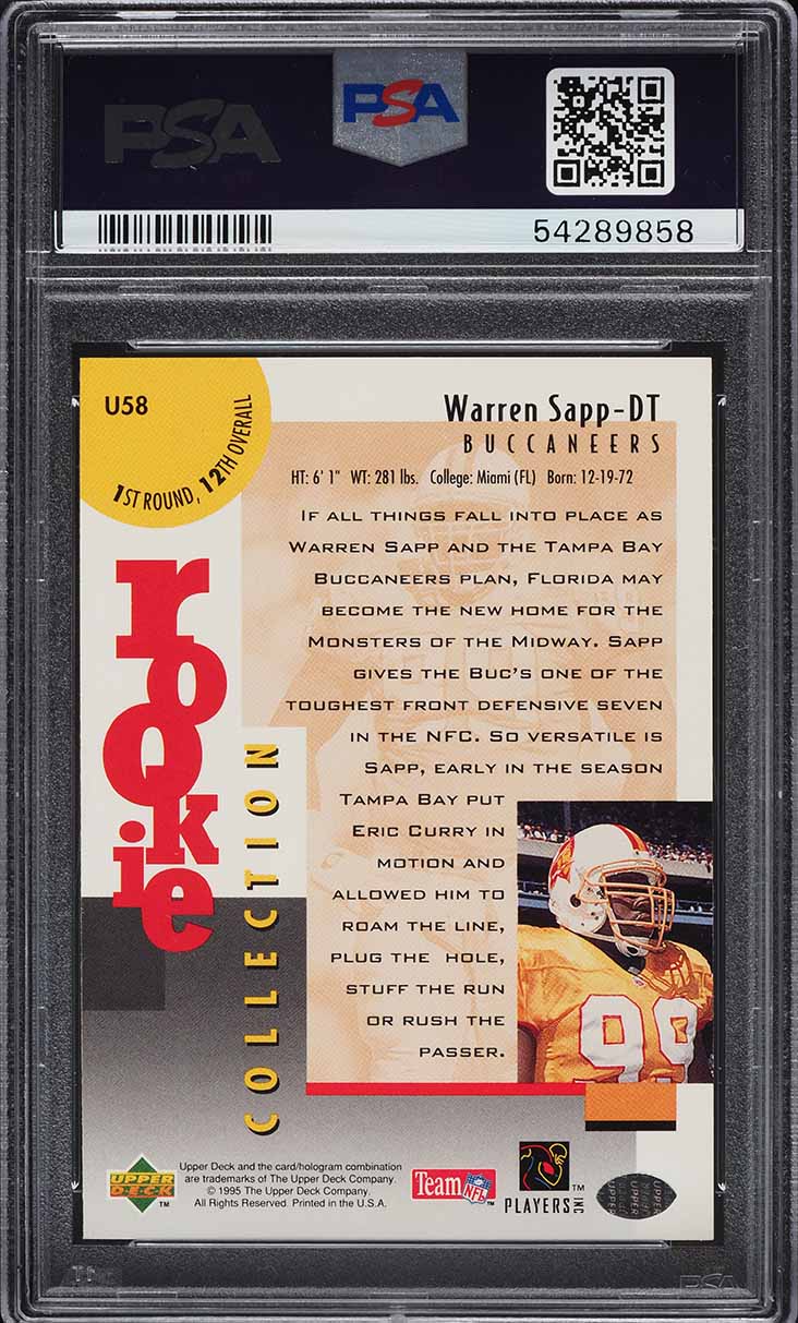1995 Collector's Choice Update Warren Sapp ROOKIE #U58 PSA 10 GEM MINT