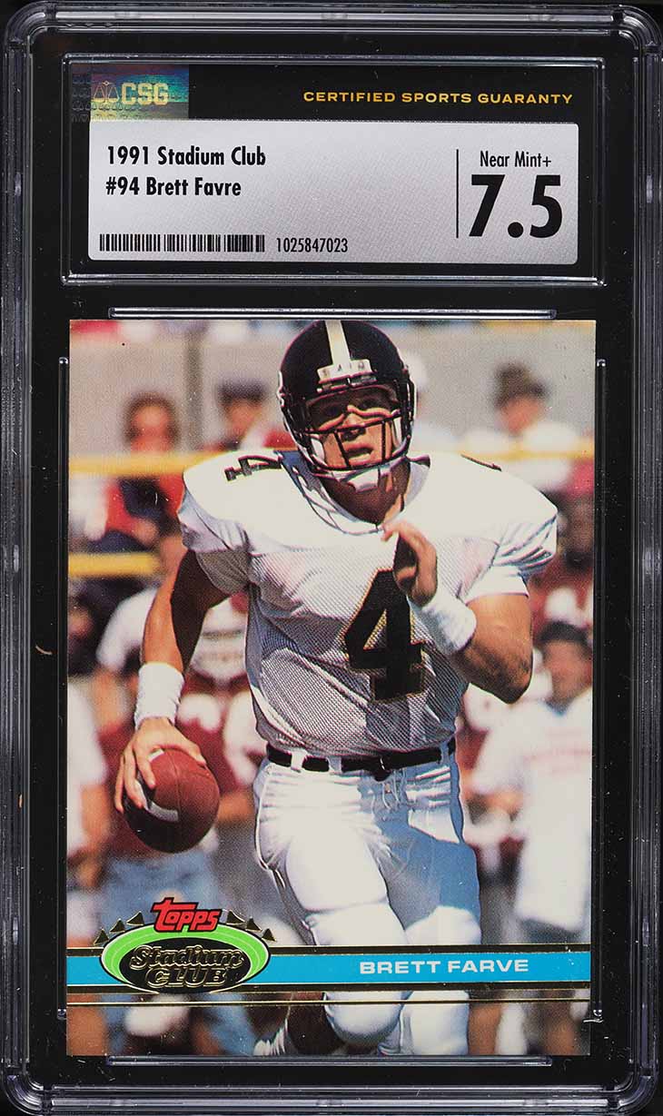 1991 Stadium Club Football Brett Favre ROOKIE #94 CSG 7.5 NRMT+