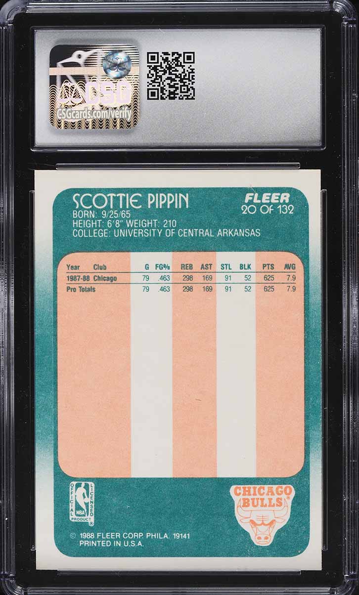 1988 Fleer Basketball Scottie Pippen ROOKIE #20 CSG 8.5 NM-MT+