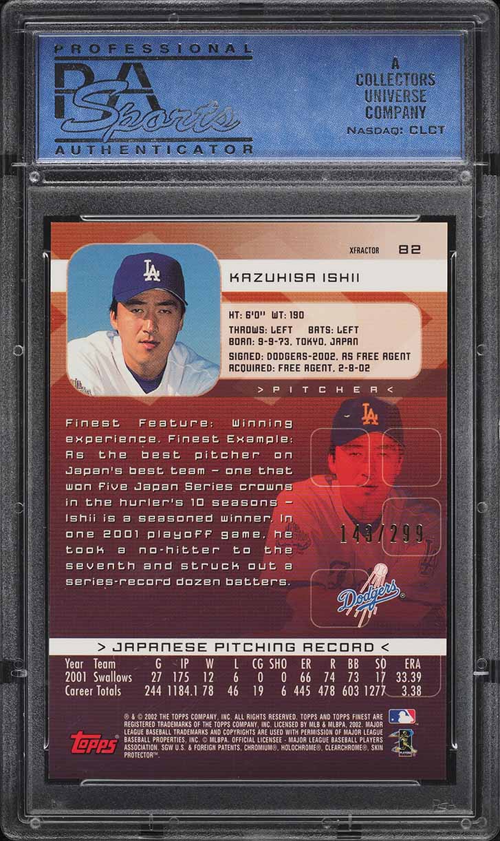 2002 Finest Xfractor Kazuhisa Ishii ROOKIE /299 #82 PSA 10 GEM MINT